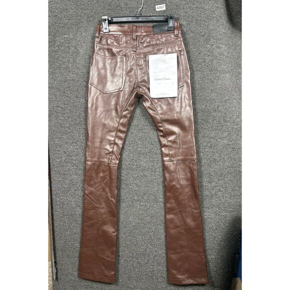 Vicious Denim Vegan Leather Racer Stack Jeans Mens Size 28x38 Brown Boot-Cut Leg - Picture 2 of 8